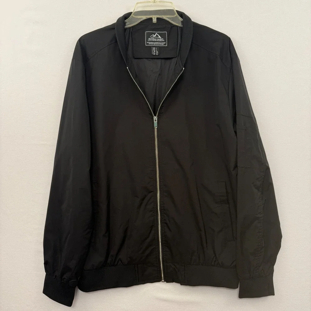 Men's Black Bomber Jacket Lightweight Zip Up Casual Outdoor Coat size‎ Large